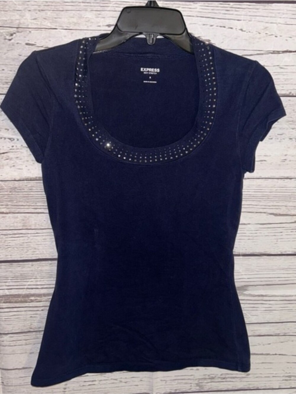 Express Navy Short Sleeve Scoop Neck Tee  Sz S